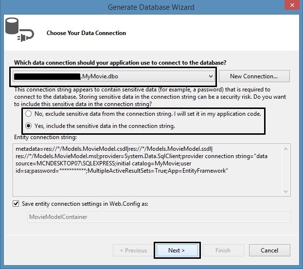 Working with Connection in Database Wizard
